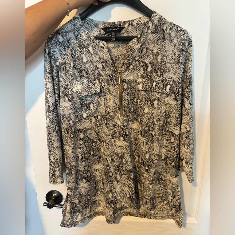 Ellen Tracy Women's Snake Print Blouse - Black and White